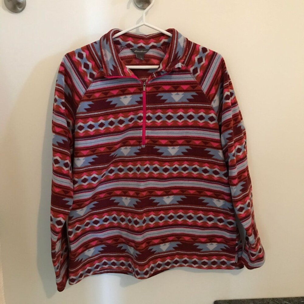 Eddie Bauer Womens 1/4 Zip Ultra Light Navajo Fleece Pullover Sweater Size XL